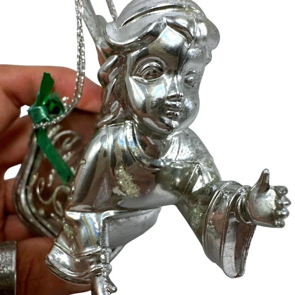 Vintage Silver Angel Bell Christmas Ornament Holiday‎ Decor Tree Decoration